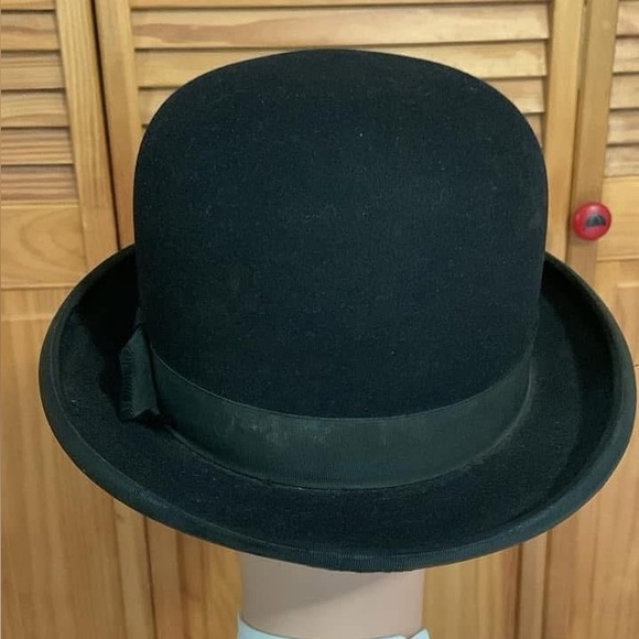 VINTAGE HARD CROWN fox hunting riding  or costume Bowler Derby Hat size 7 55CM main image 8